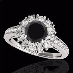 Genuine 2.16 CTW Certified Black Genuine Diamond Bridal Solitaire Halo Ring Gold - 33986-REF#104Y5V
