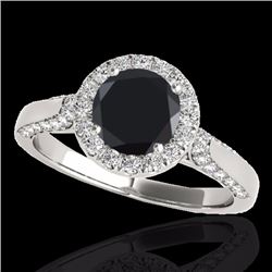 Genuine 1.50 CTW Certified Black Genuine Diamond Bridal Solitaire Halo Ring Gold - 33565-REF#67K5T