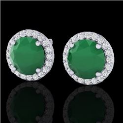 Genuine 4.0 CTW Emerald & Halo Diamond Micro Pave Earrings Solitaire 18K Gold - 21491-REF#53F5M