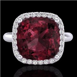 Genuine 6.0 CTW Garnet And Micro Pave Halo Diamond Ring Solitaire 18K Gold - 23099-REF#48A5N