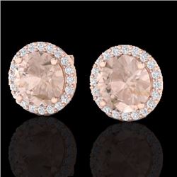 Natural 3.0 CTW Morganite & Halo Diamond Micro Pave Earrings Solitaire 14K Gold - 21496-REF#65X3A
