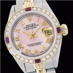 Rolex Ladies 2Tone 14K Gold/ Stainless Steel, Roman Dial Diam/Ruby Bezel, Saph Crystal - REF#294V5H