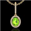 Image 1 : Natural 2.0 CTW Peridot & Micro Pave Diamond Necklace Solitaire Halo 18K Gold - 20666-REF#49Y6V