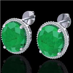 Natural 25 CTW Emerald & Micro Pave Diamond Certified Halo Earrings 18K Gold - 20270-REF#143M5H