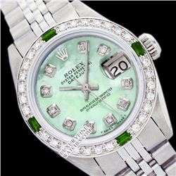 Rolex Men's Stainless Steel, QuickSet, Diam Dial & Diam/Emerald Bezel - REF#425R5X