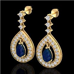 Natural 2.25 CTW Sapphire & Micro Pave Diamond Earrings Designer 14K Gold - 23156-REF#91X5A