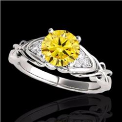 Genuine 1.35 CTW Certified Fancy Intense Genuine Diamond Solitaire Ring 2 Tone Gold - 35213-REF#125V