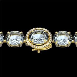 Natural 49 CTW Sky Blue Topaz & Micro Pave Diamond Halo Bracelet 14K Yellow Gold - 22284-REF#119M3H