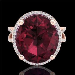 Natural 10 CTW Garnet & Micro Pave Diamond Certified Halo Ring 14K Gold - 20962-REF#61M8H