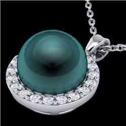 Genuine 0.25 CTW Micro Pave Halo Diamond & Peacock Pearl Necklace 18K Gold - 21571-REF#35G2W