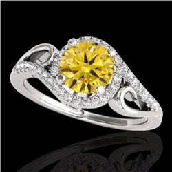 Genuine 1.25 CTW Certified Fancy Intense Diamond Solitaire Halo Ring 2 Tone Gold - 34174-REF#102T2X