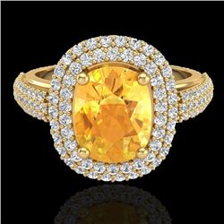 Natural 3.50 CTW Citrine & Micro Pave Diamond Certified Halo Ring 14K Gold - 20716-REF#89K8T