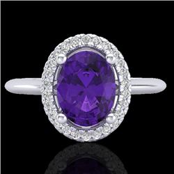 Natural 1.75 CTW Amethyst & Micro Pave Diamond Bridal Ring Solitaire Halo 18K Gold - 20998-REF#43V6F