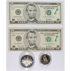 1989 PROOF 2-COIN CONGRESSIONAL SET ( NO OUTER BOX ) PLUS 2-$5 www.wheresgeorge