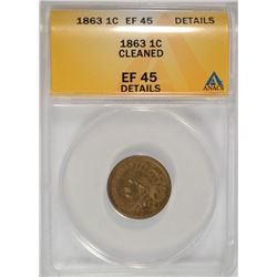 1863 INDIAN HEAD CENT ANACS EF45 DETAILS