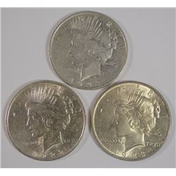 3 - AU PEACE DOLLARS; 1922 & 2-1923