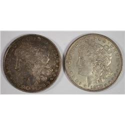( 2 ) 1878 7TF MORGAN SILVER DOLLARS, AU