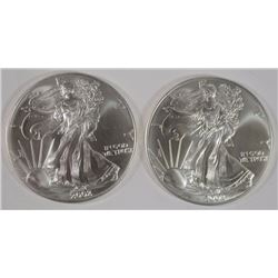 ( 2 ) GEM BU 2002 AMERICAN SILVER EAGLES