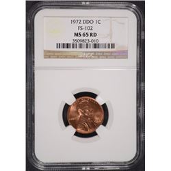 1972 DDO LINCOLN CENT NGC MS-65 RD FS-102