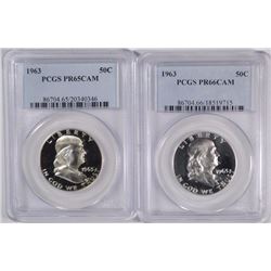 ( 2 ) 1963 FRANKLIN HALF DOLLARS PCGS PR65 CAMEO & PR66 CAMEO