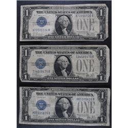 ( 3 ) 1928 $1.00 ( FUNNY BACK ) SILVER CERTIFICATES