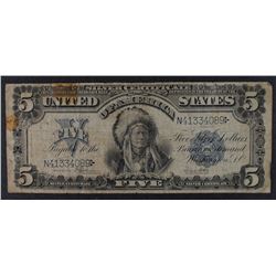 1899 $5 SILVER CERTIFICATE INDIAN CHIEF SMALL PINHOLE