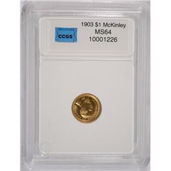 1903 MCKINLEY COMMEMORATIVE GOLD DOLLAR, CCGS GRADED GEM BU