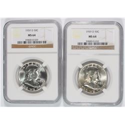2 - 1959-D FRANKLIN HALF DOLLARS - BOTH NGC MS64