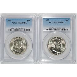( 2 ) 1955 FRANKLIN HALF DOLLARS, PCGS MS-64 FBL
