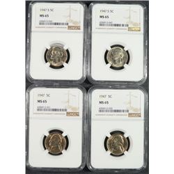 ( 2 ) 1947 & ( 2 ) 1947-S JEFFERSON NICKELS, NGC MS-65