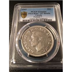 1947 Canada Dollar Pointed 7 PCGS AU Details