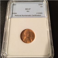 1941 Lincoln Cent NNC MS67 Red