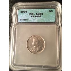 1936 Canada 5 Cent - AU50