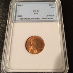 1948-S Lincoln Cent NNC MS67 Red