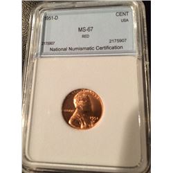 1951-D Lincoln Cent NNC MS67 Red