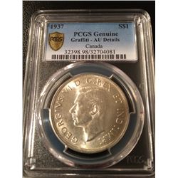 1937 Canada Dollar PCGS Graffiti AU Details