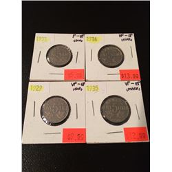 (4) 1929,33,34,35 Canada Nickels