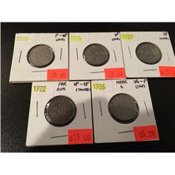 (5) 1922,26,27,33,34 Canada Nickels
