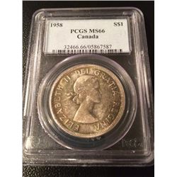 1958 Canada Dollar PGCS MS66!! - Rare at this grade
