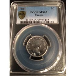 1954 Canada 5 Cent PCGS MS65
