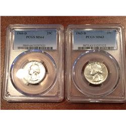 (2) US 25Cent PCGS 1963-D MS63, 1960-D MS64