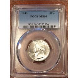 1943 US 25Cent PCGS MS66
