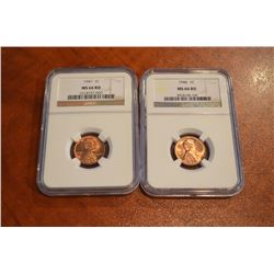 USA;  1946 1¢ & 1947 NGC MS66. RED Lot of 2 coins.