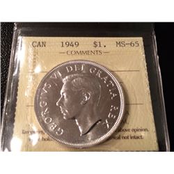 1949 Canada Silver Dollar ICCS - MS65!!
