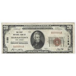 1929 $20 Morristown New Jersey National Currency Note