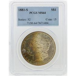 1881-S $1 Morgan Silver Dollar PCGS Graded MS64 w/ Nice Toning