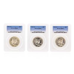 1961D-1963D Franklin Half Dollar Coins PCGS Graded MS64