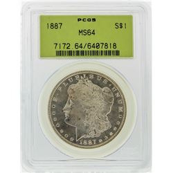 1887 $1 Morgan Silver Dollar PCGS Graded MS64