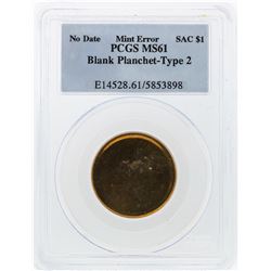 Sacagawea Dollar Blank Planchet Type 2 PCGS MS61 Graded Major Mint Error