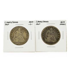 Set of (2) 1859-O and 1873 Arrows Silver Liberty Half Dollar Coins